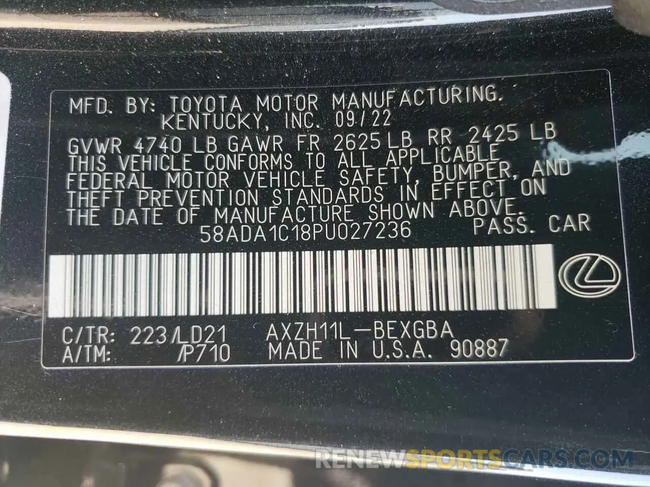 12 Photograph of a damaged car 58ADA1C18PU027236 LEXUS ES300 2023