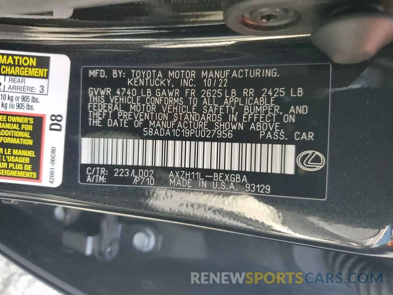 13 Photograph of a damaged car 58ADA1C19PU027956 LEXUS ES300 2023