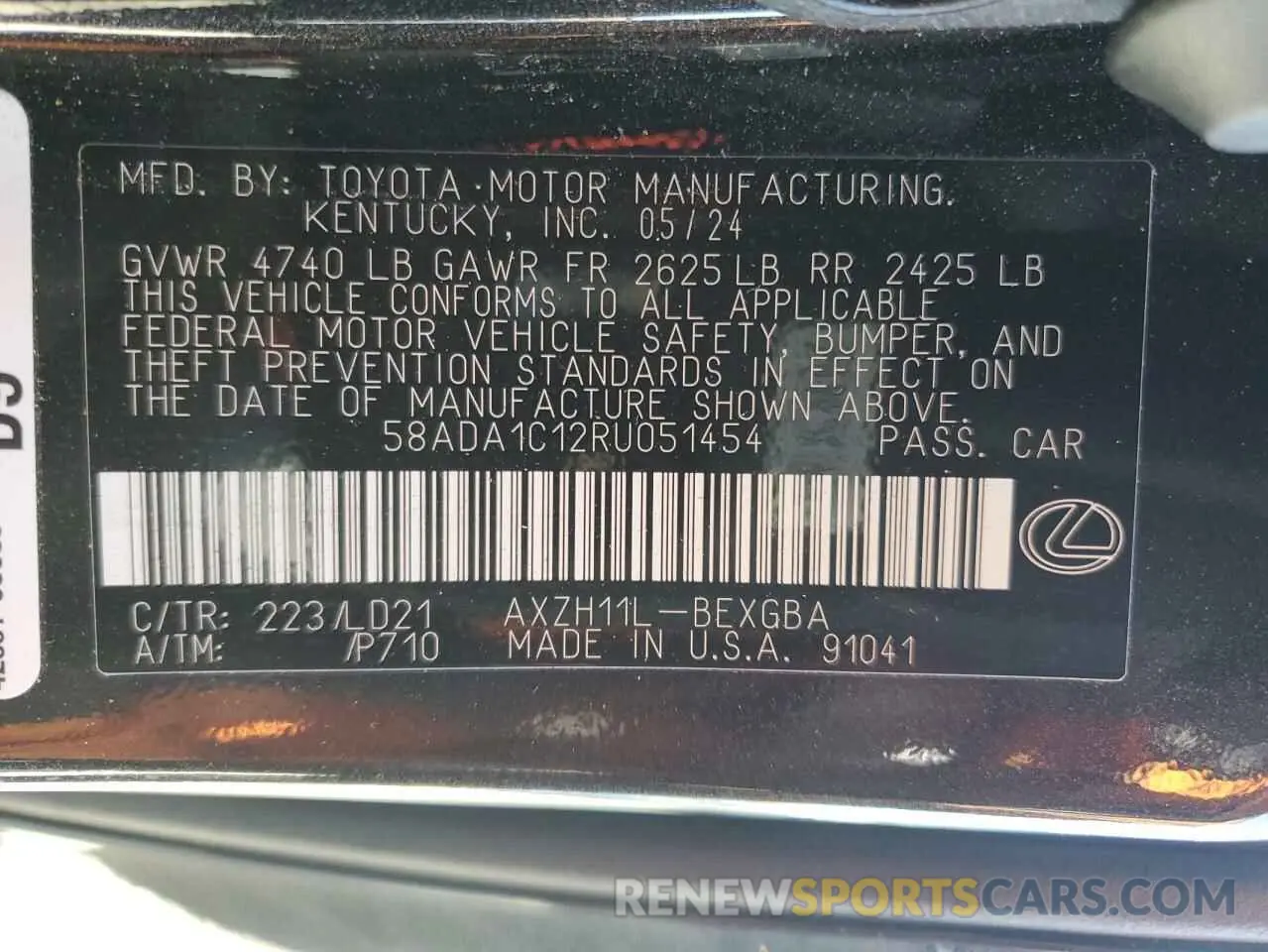 13 Photograph of a damaged car 58ADA1C12RU051454 LEXUS ES300 2024