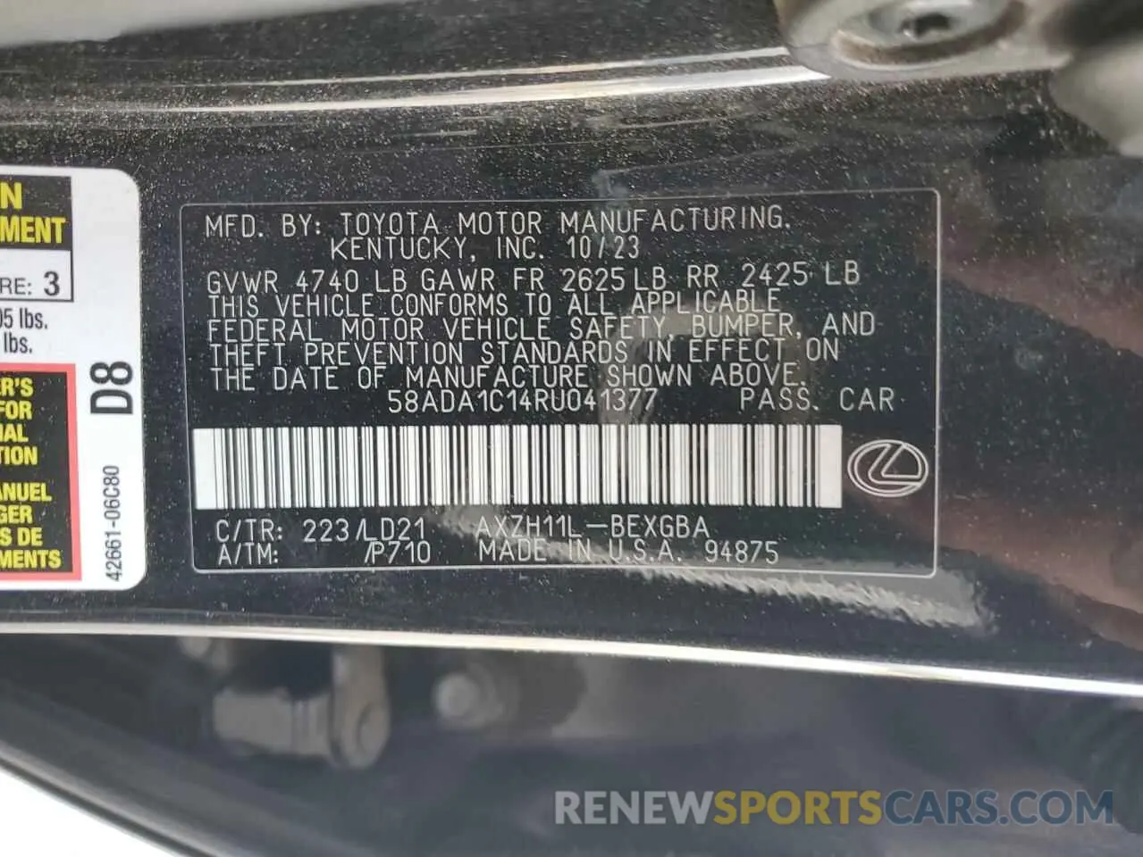 15 Photograph of a damaged car 58ADA1C14RU041377 LEXUS ES300 2024