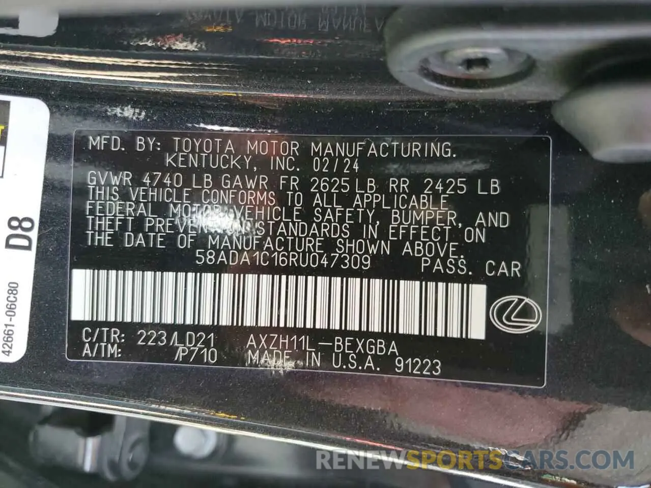 13 Фотография поврежденного автомобиля 58ADA1C16RU047309 LEXUS ES300 2024