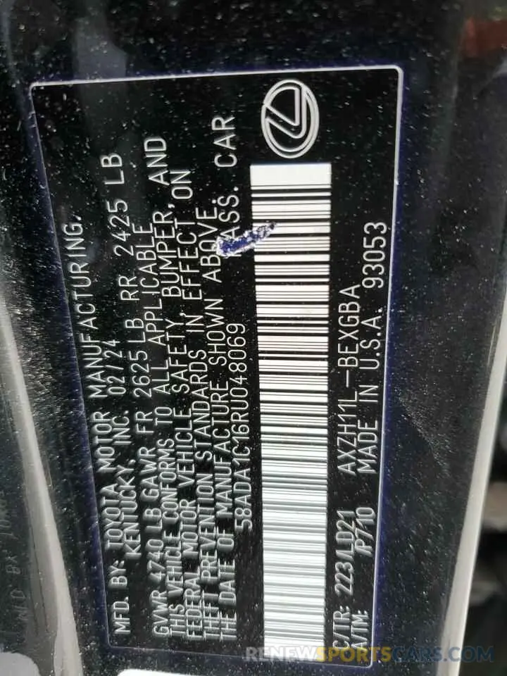 12 Фотография поврежденного автомобиля 58ADA1C16RU048069 LEXUS ES300 2024