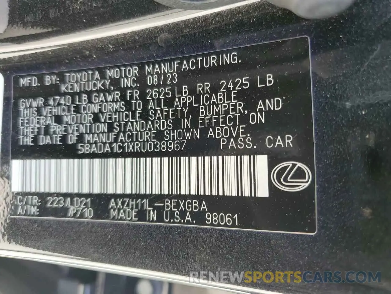 15 Photograph of a damaged car 58ADA1C1XRU038967 LEXUS ES300 2024