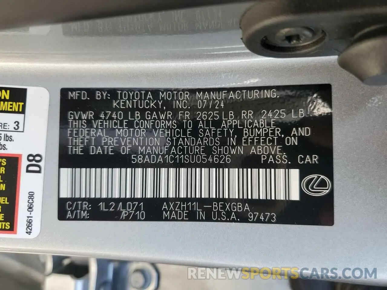 12 Photograph of a damaged car 58ADA1C11SU054626 LEXUS ES300 2025