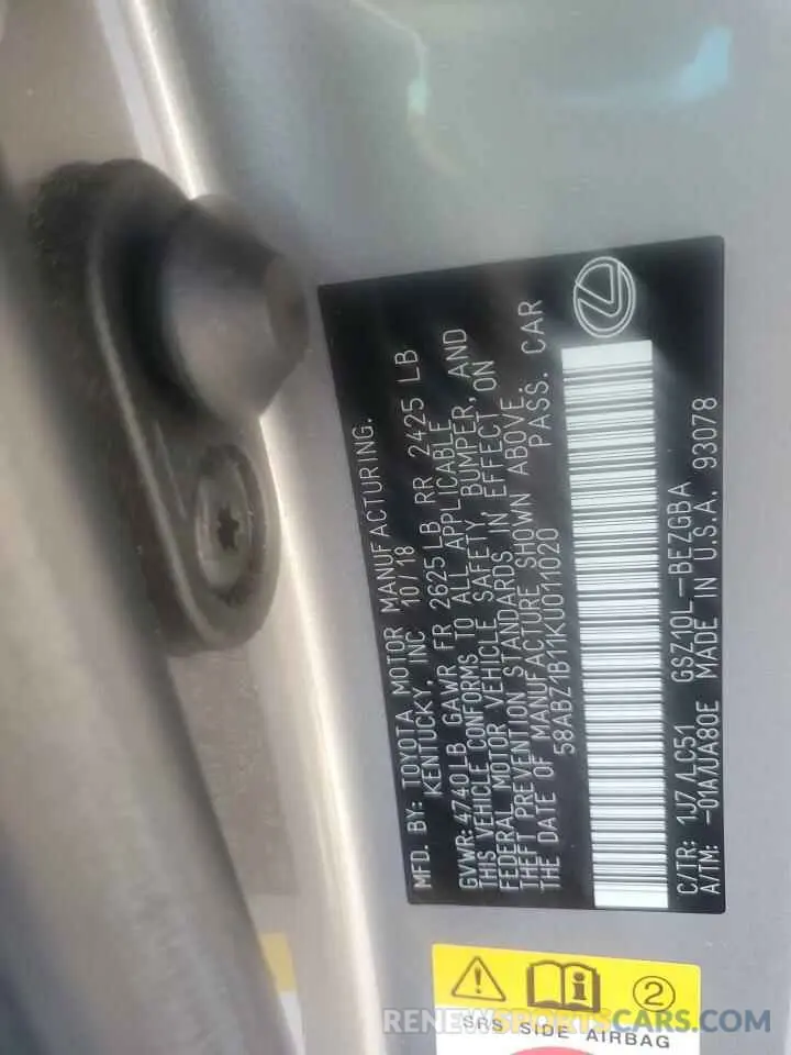 14 Photograph of a damaged car 58ABZ1B11KU011020 LEXUS ES350 2019