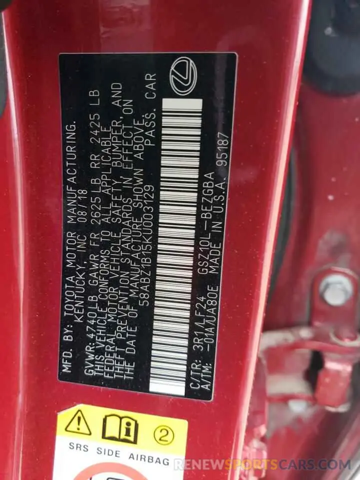 12 Фотография поврежденного автомобиля 58ABZ1B15KU003129 LEXUS ES350 2019