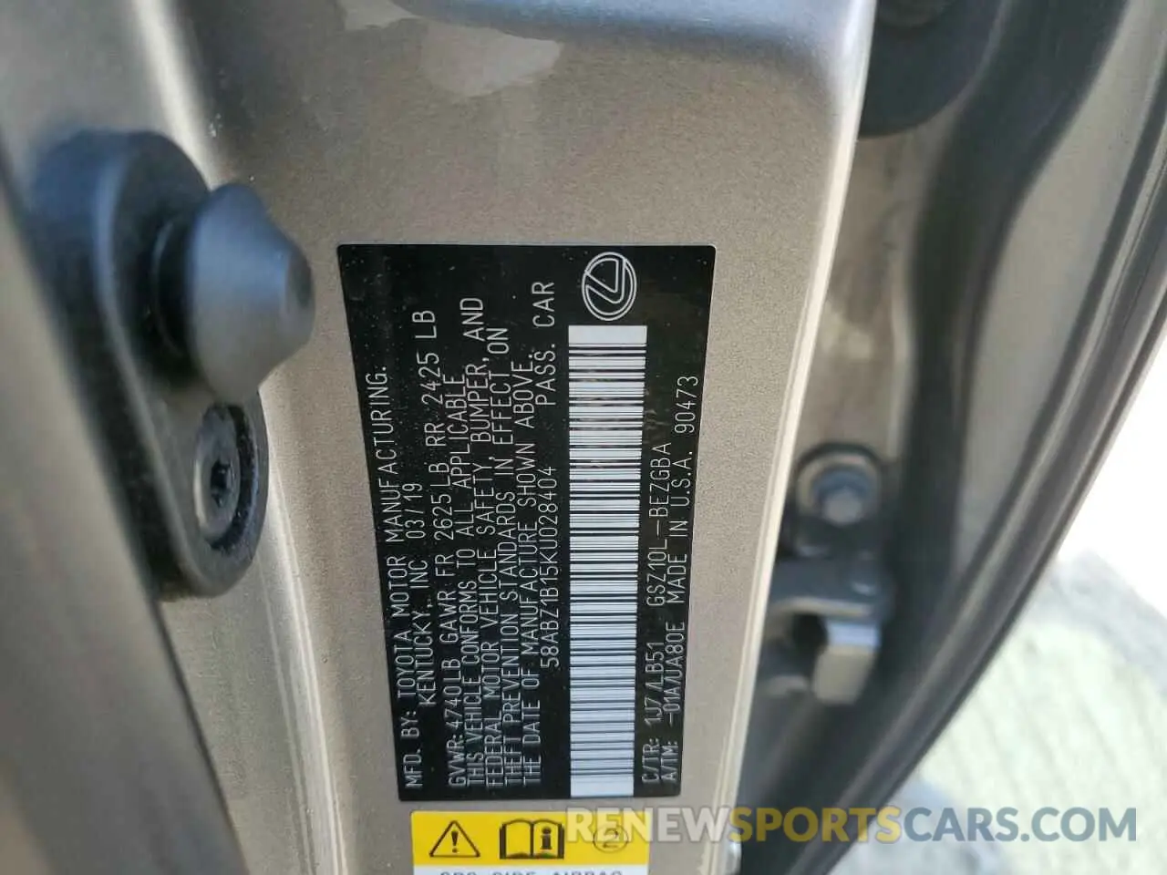 12 Фотография поврежденного автомобиля 58ABZ1B15KU028404 LEXUS ES350 2019