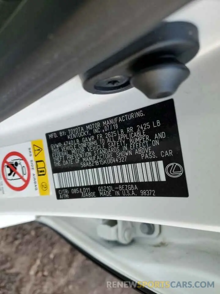 13 Photograph of a damaged car 58ABZ1B15KU044327 LEXUS ES350 2019