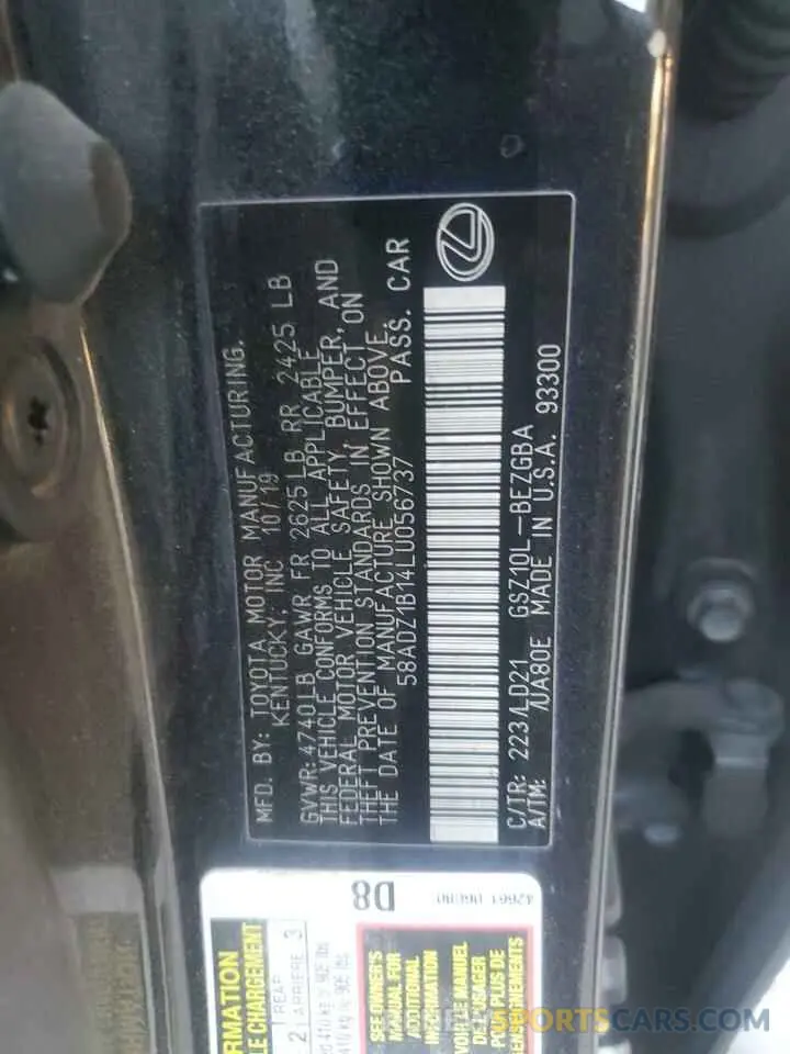 13 Photograph of a damaged car 58ADZ1B14LU056737 LEXUS ES350 2020