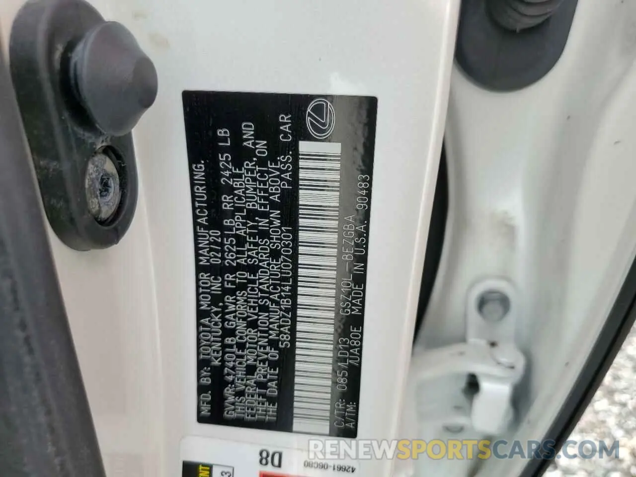 10 Фотография поврежденного автомобиля 58ADZ1B14LU070301 LEXUS ES350 2020