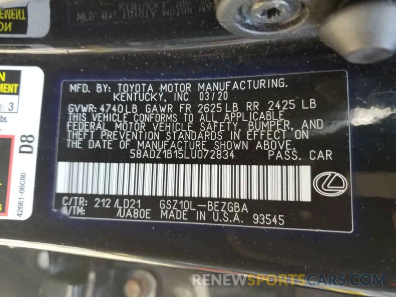 13 Photograph of a damaged car 58ADZ1B15LU072834 LEXUS ES350 2020