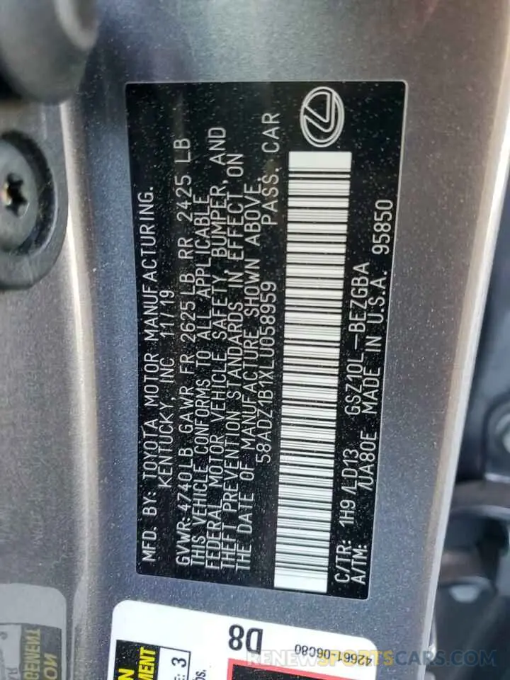 12 Фотография поврежденного автомобиля 58ADZ1B1XLU058959 LEXUS ES350 2020