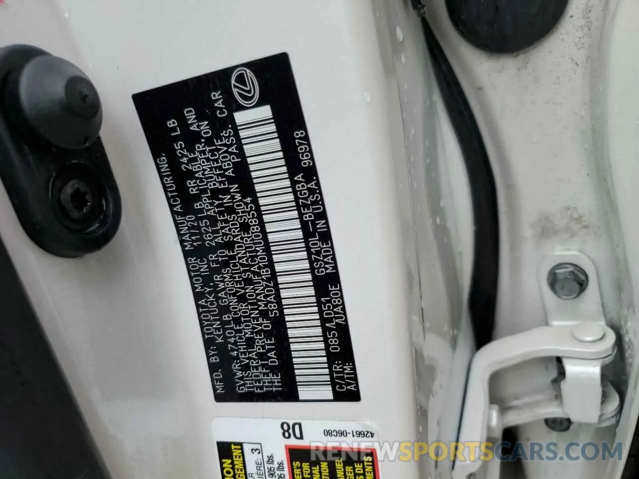 10 Photograph of a damaged car 58ADZ1B10MU088554 LEXUS ES350 2021