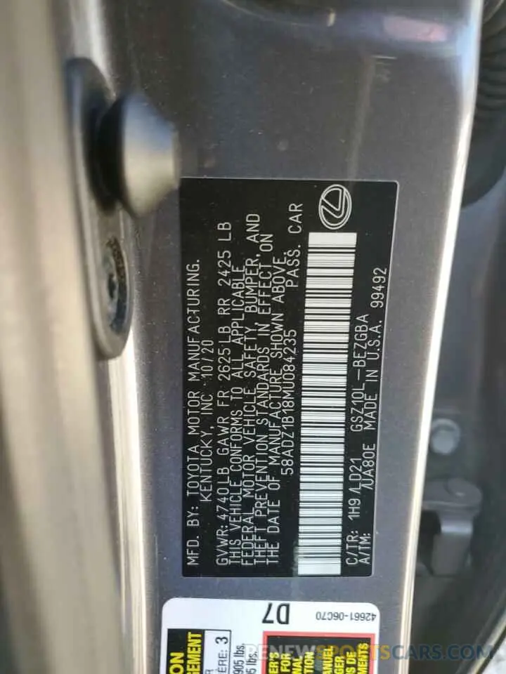 12 Photograph of a damaged car 58ADZ1B18MU084235 LEXUS ES350 2021
