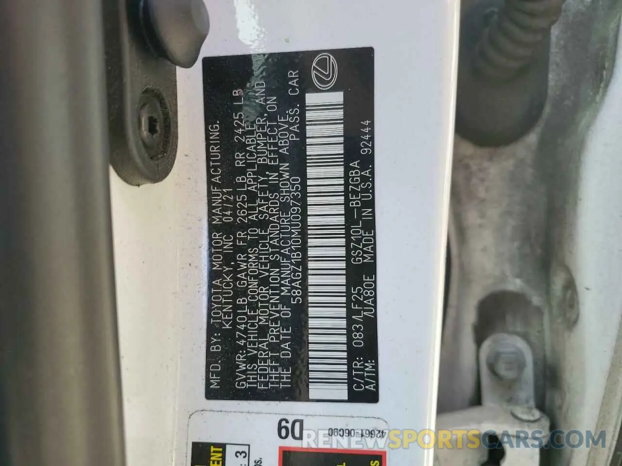 12 Photograph of a damaged car 58AGZ1B10MU097350 LEXUS ES350 2021