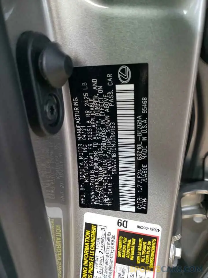 12 Photograph of a damaged car 58AGZ1B10MU099163 LEXUS ES350 2021