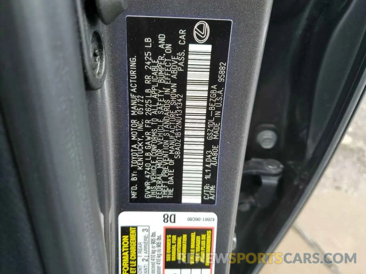 14 Photograph of a damaged car 58ADZ1B12NU131342 LEXUS ES350 2022