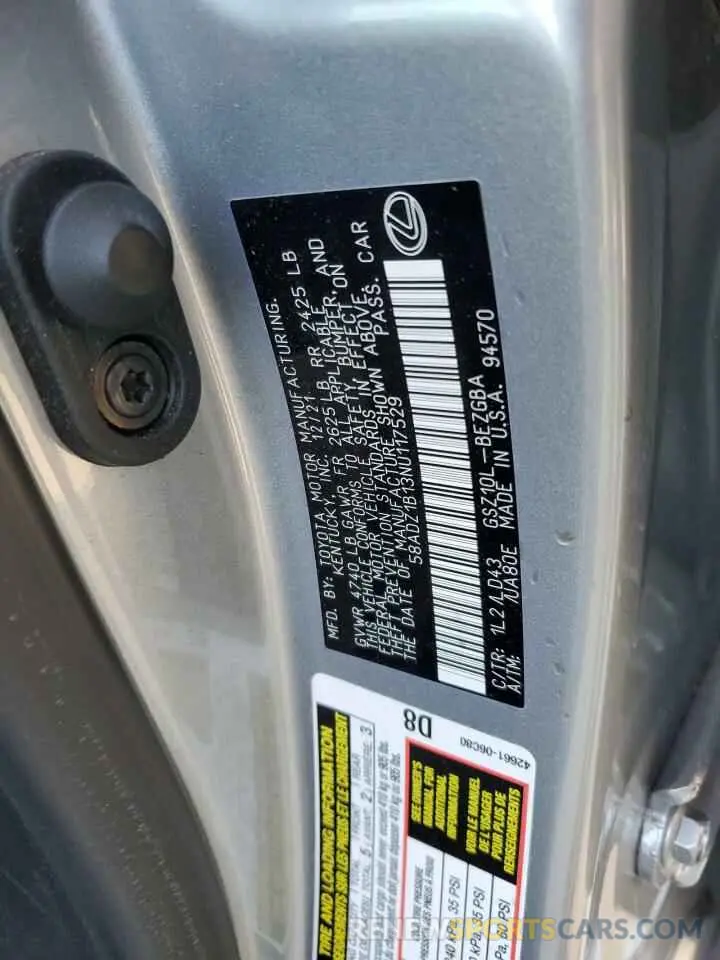 12 Photograph of a damaged car 58ADZ1B13NU117529 LEXUS ES350 2022