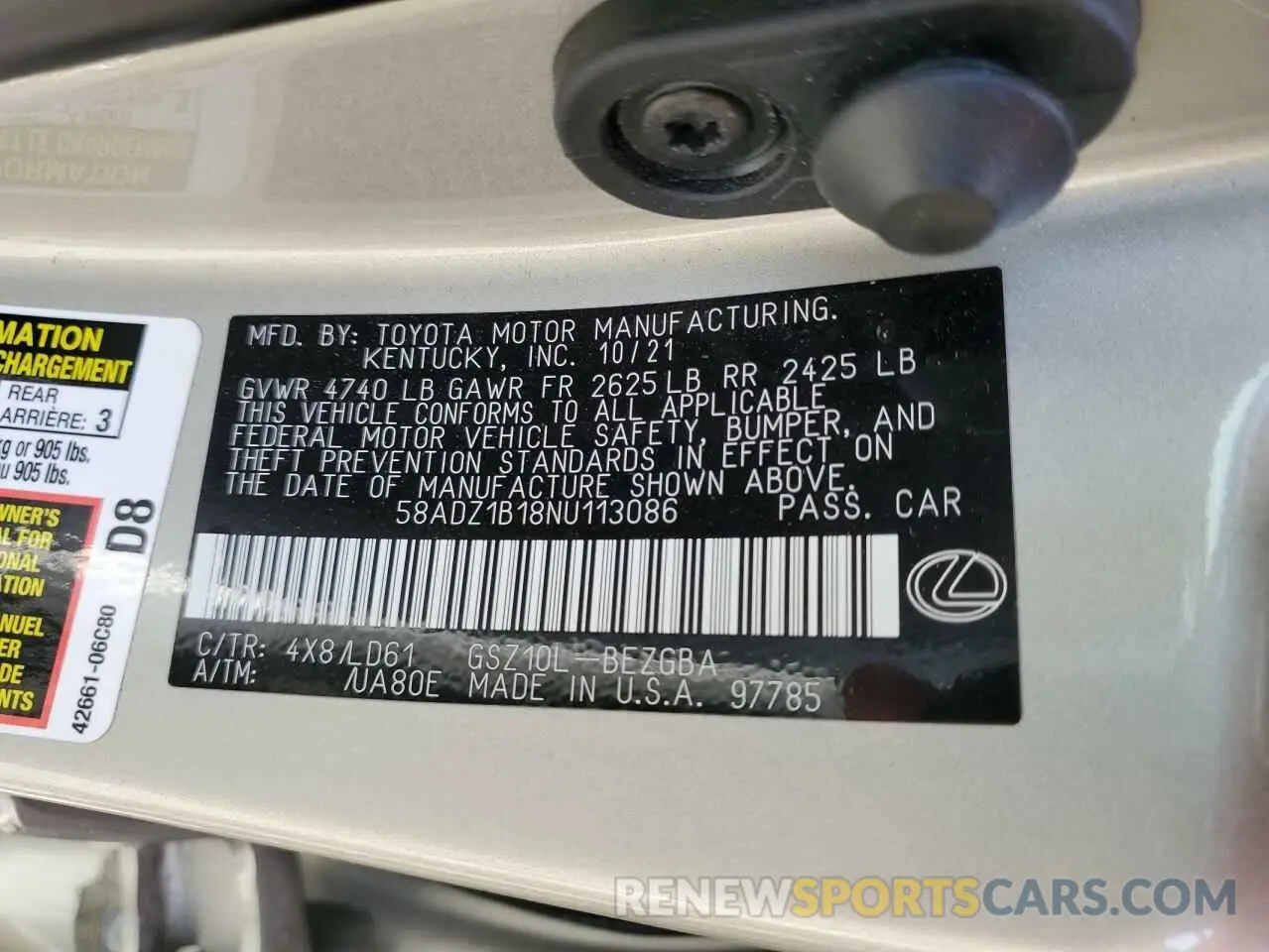 13 Photograph of a damaged car 58ADZ1B18NU113086 LEXUS ES350 2022