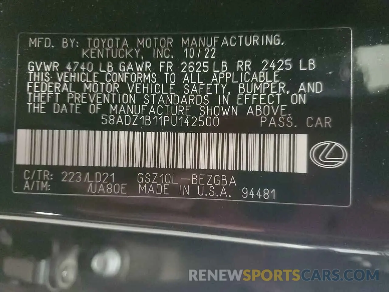 12 Photograph of a damaged car 58ADZ1B11PU142500 LEXUS ES350 2023