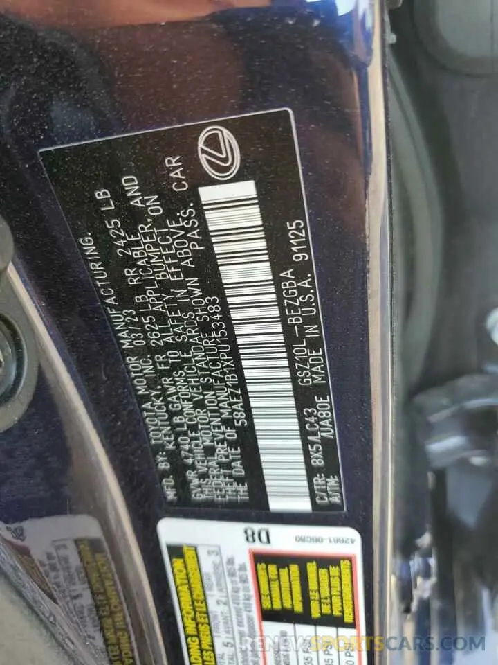 12 Photograph of a damaged car 58AEZ1B1XPU153483 LEXUS ES350 2023