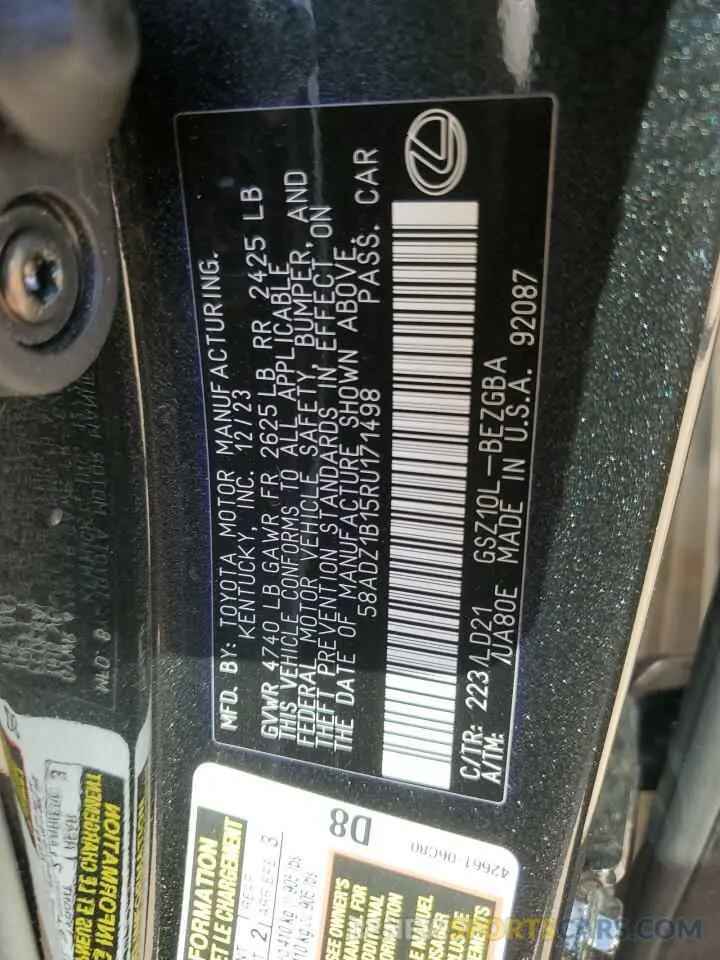 14 Photograph of a damaged car 58ADZ1B15RU171498 LEXUS ES350 2024
