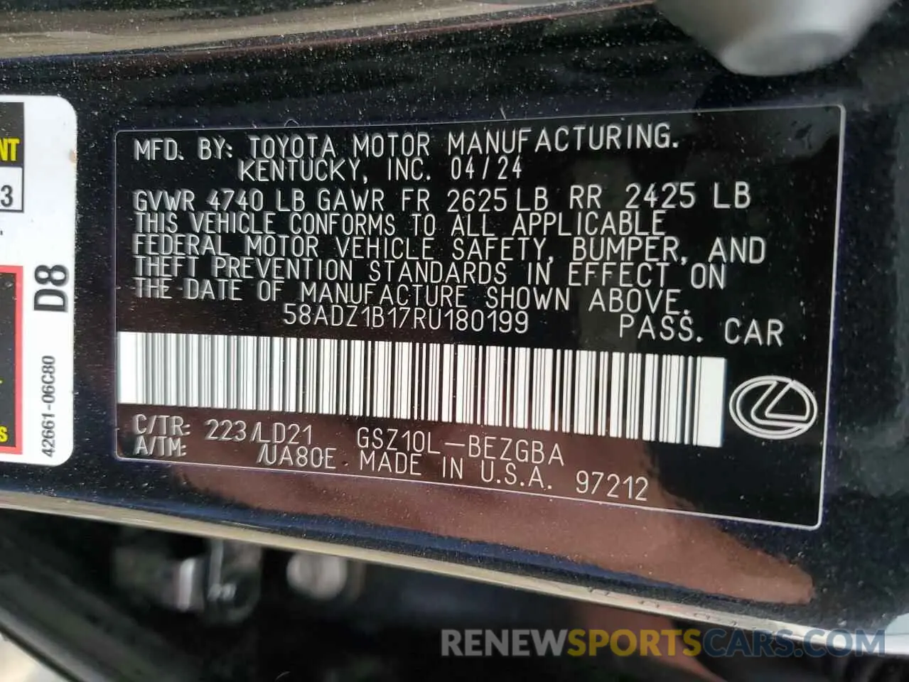 12 Фотография поврежденного автомобиля 58ADZ1B17RU180199 LEXUS ES350 2024