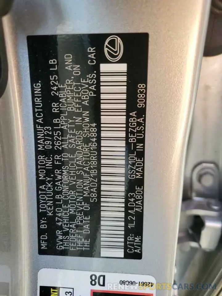 12 Фотография поврежденного автомобиля 58ADZ1B18RU164884 LEXUS ES350 2024