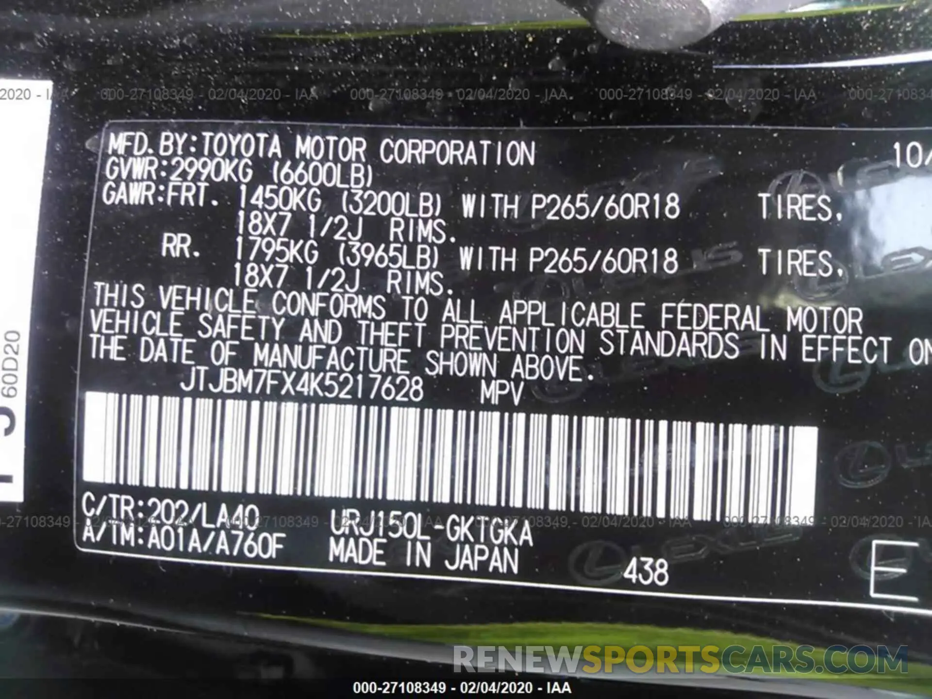 9 Photograph of a damaged car JTJBM7FX4K5217628 LEXUS GX 2019