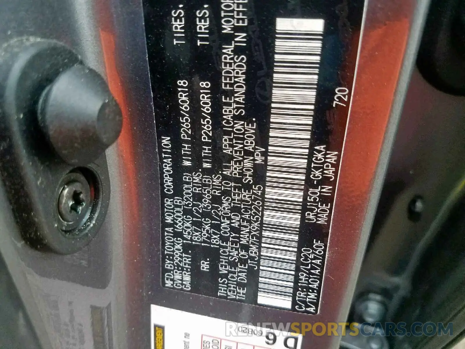 10 Photograph of a damaged car JTJBM7FX9K5226745 LEXUS GX 2019