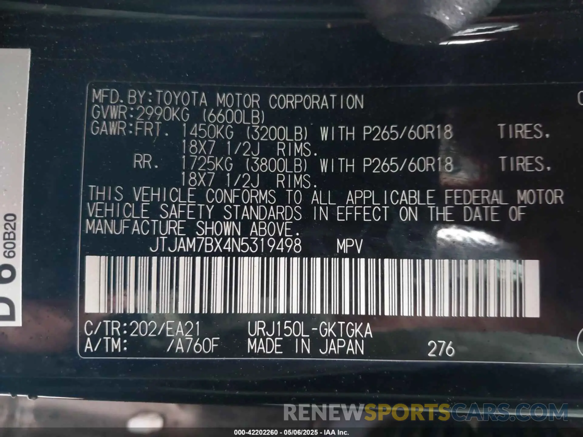 9 Фотография поврежденного автомобиля JTJAM7BX4N5319498 LEXUS GX 460 2022