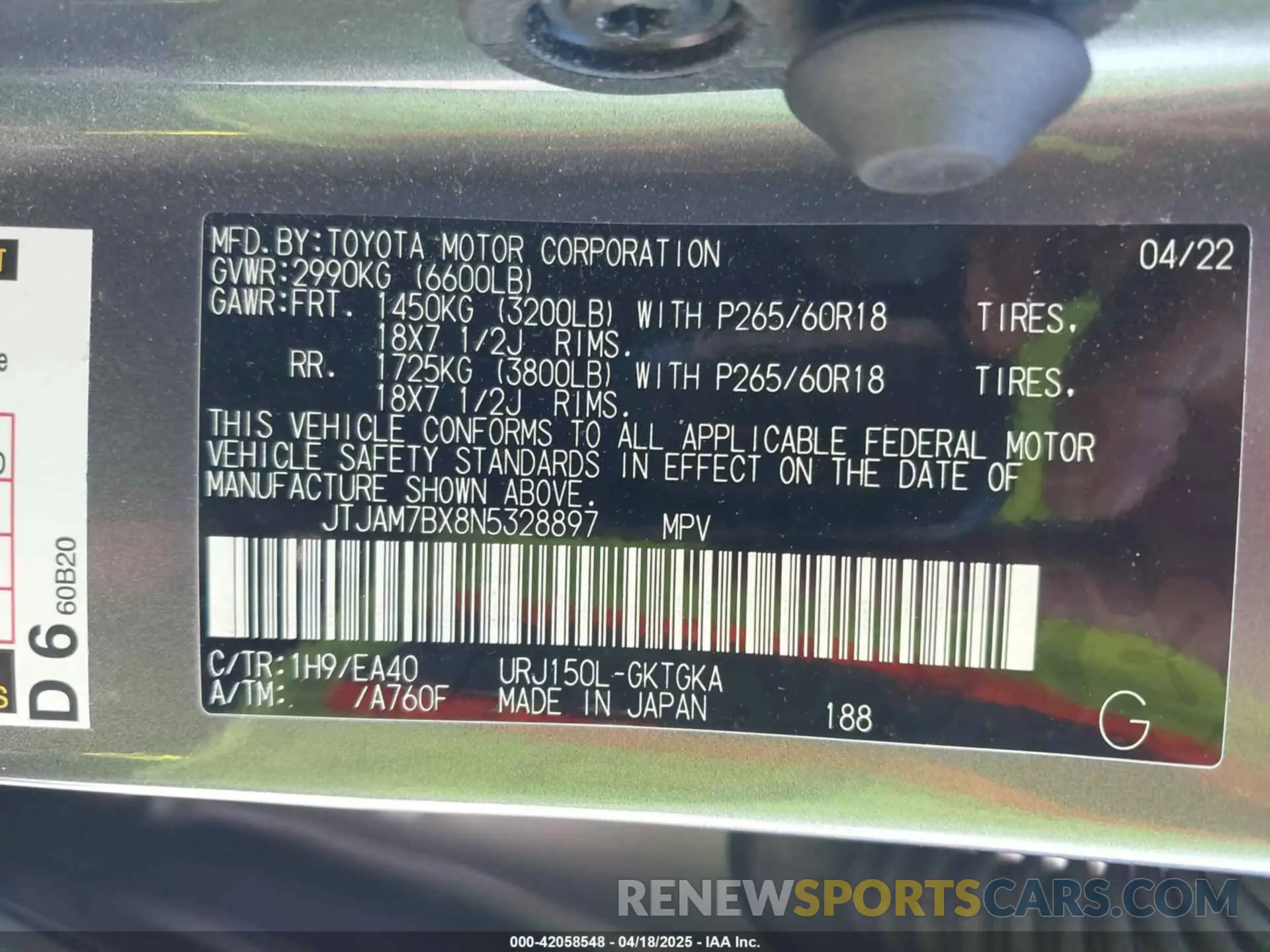 9 Фотография поврежденного автомобиля JTJAM7BX8N5328897 LEXUS GX 460 2022