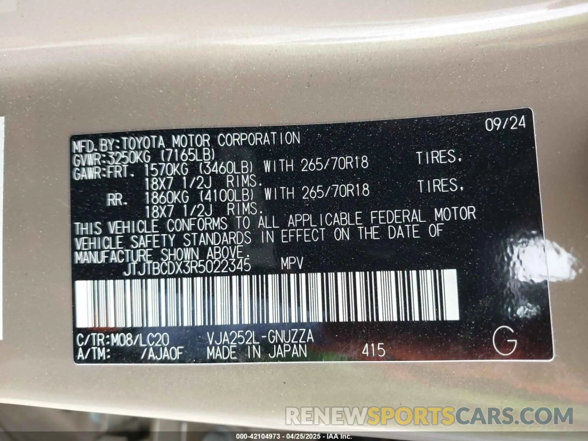 9 Фотография поврежденного автомобиля JTJTBCDX3R5022345 LEXUS GX 550 2024
