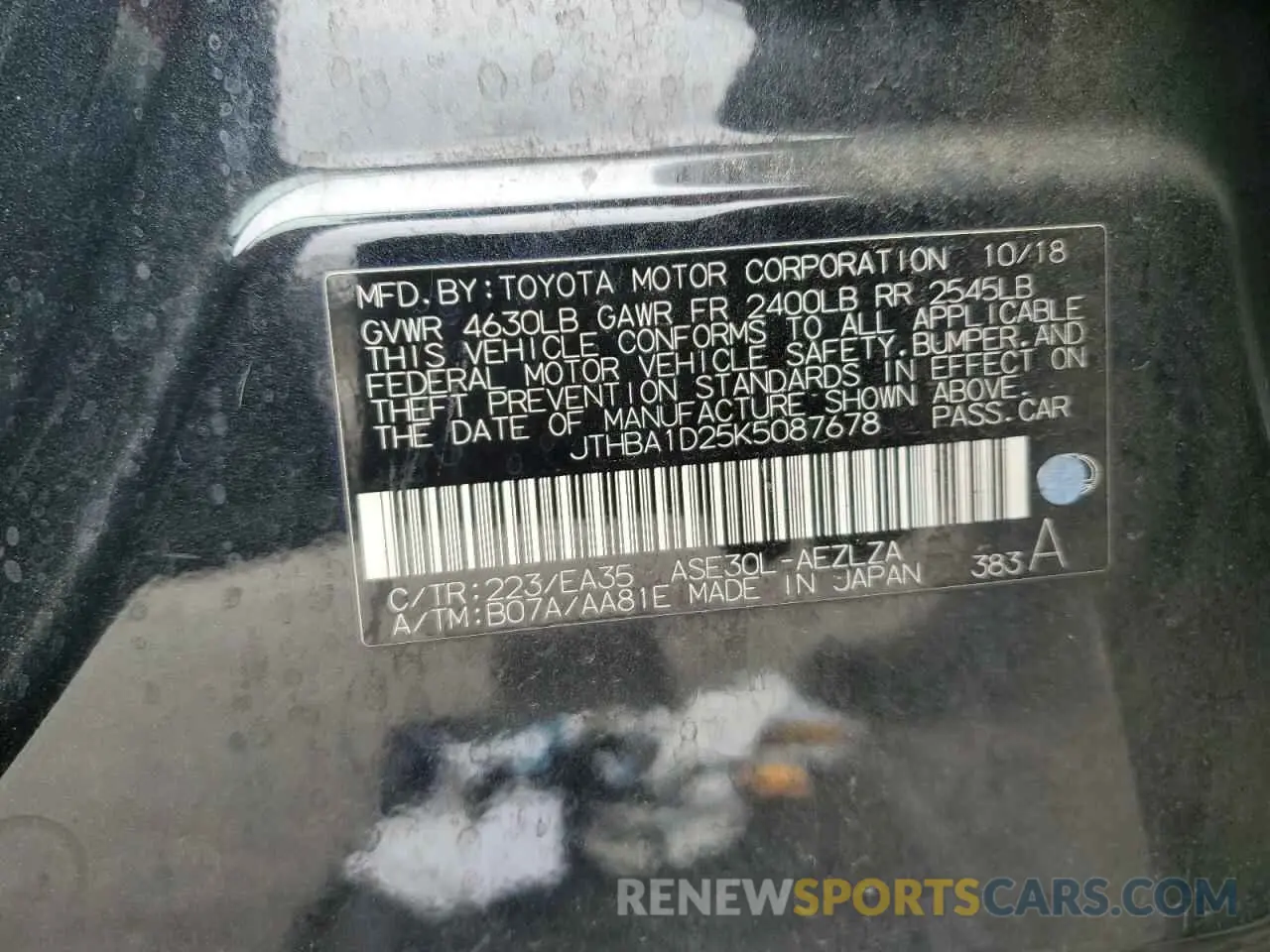 14 Фотография поврежденного автомобиля JTHBA1D25K5087678 LEXUS IS 2019