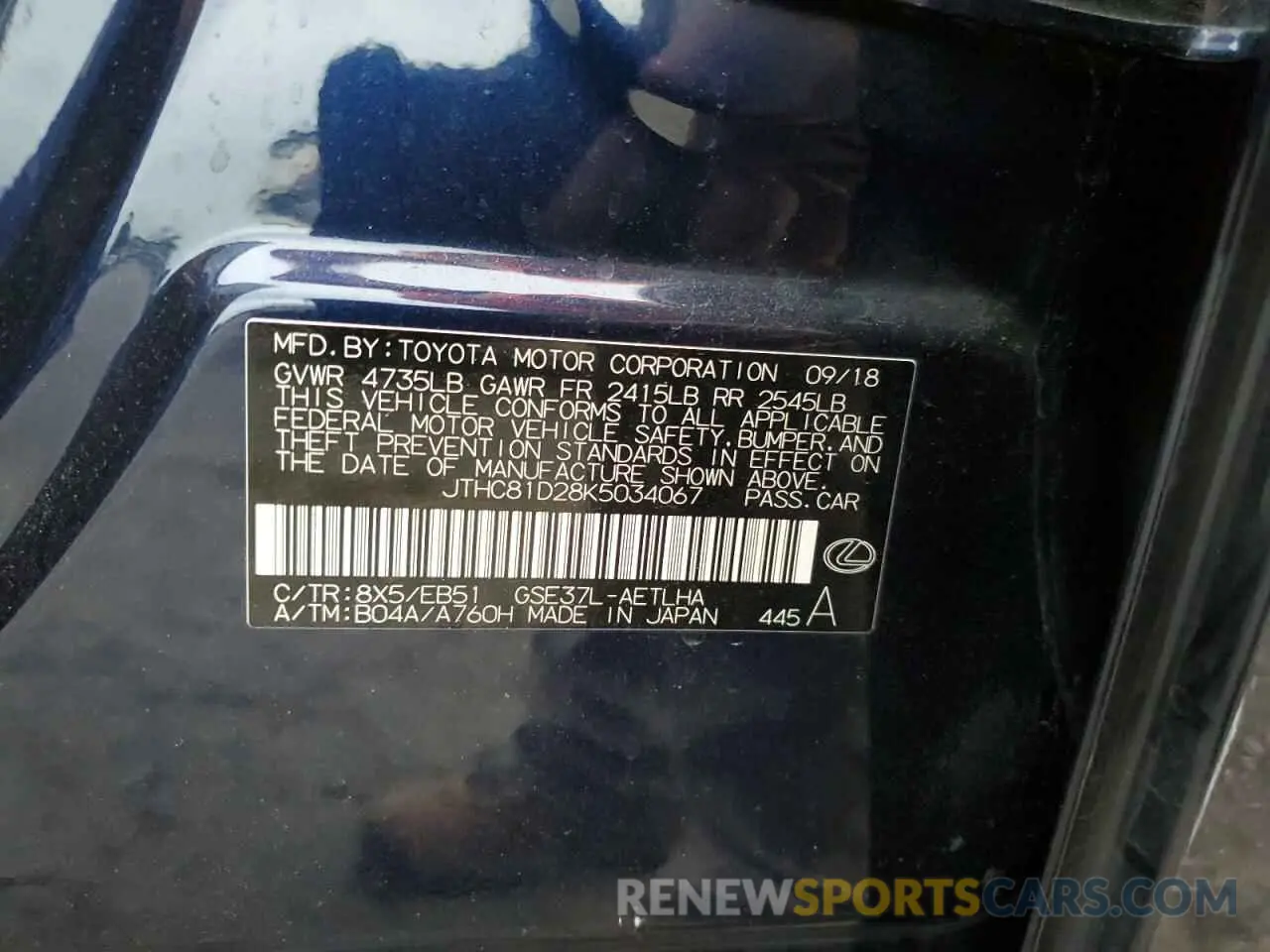 12 Фотография поврежденного автомобиля JTHC81D28K5034067 LEXUS IS 2019