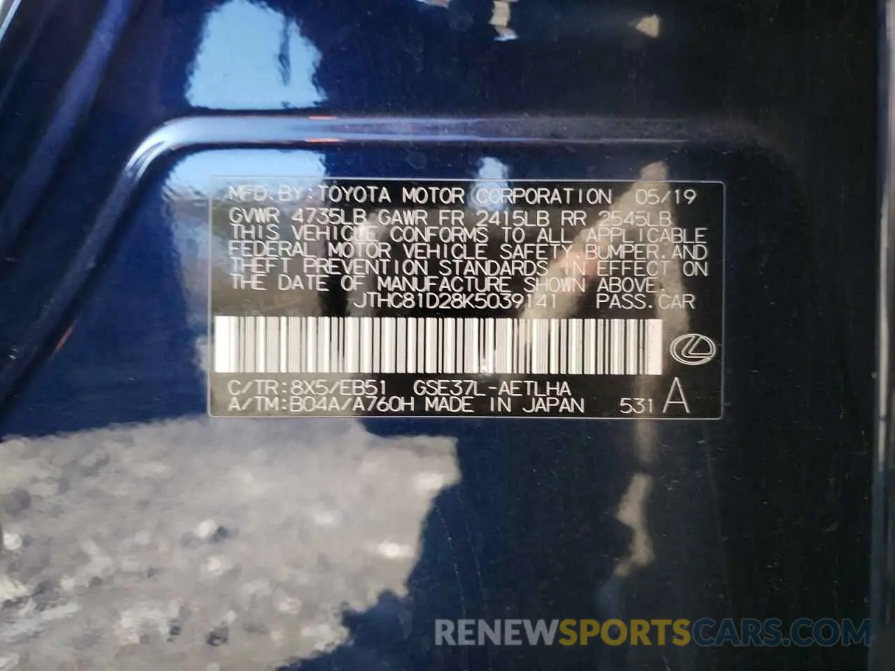 14 Photograph of a damaged car JTHC81D28K5039141 LEXUS IS 2019