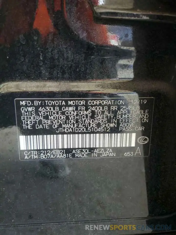 12 Фотография поврежденного автомобиля JTHDA1D20L5104512 LEXUS IS 2020
