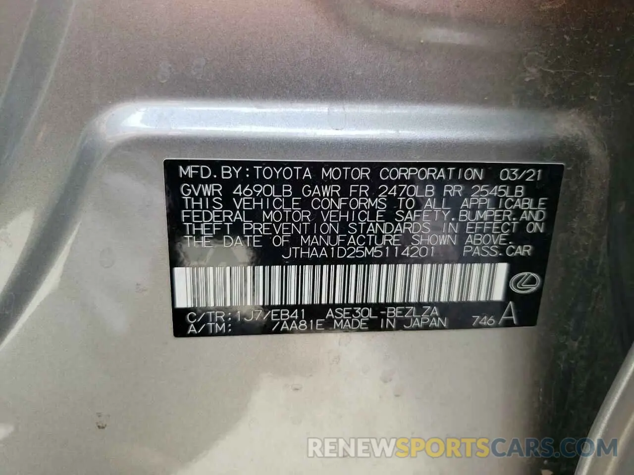 12 Photograph of a damaged car JTHAA1D25M5114201 LEXUS IS 2021