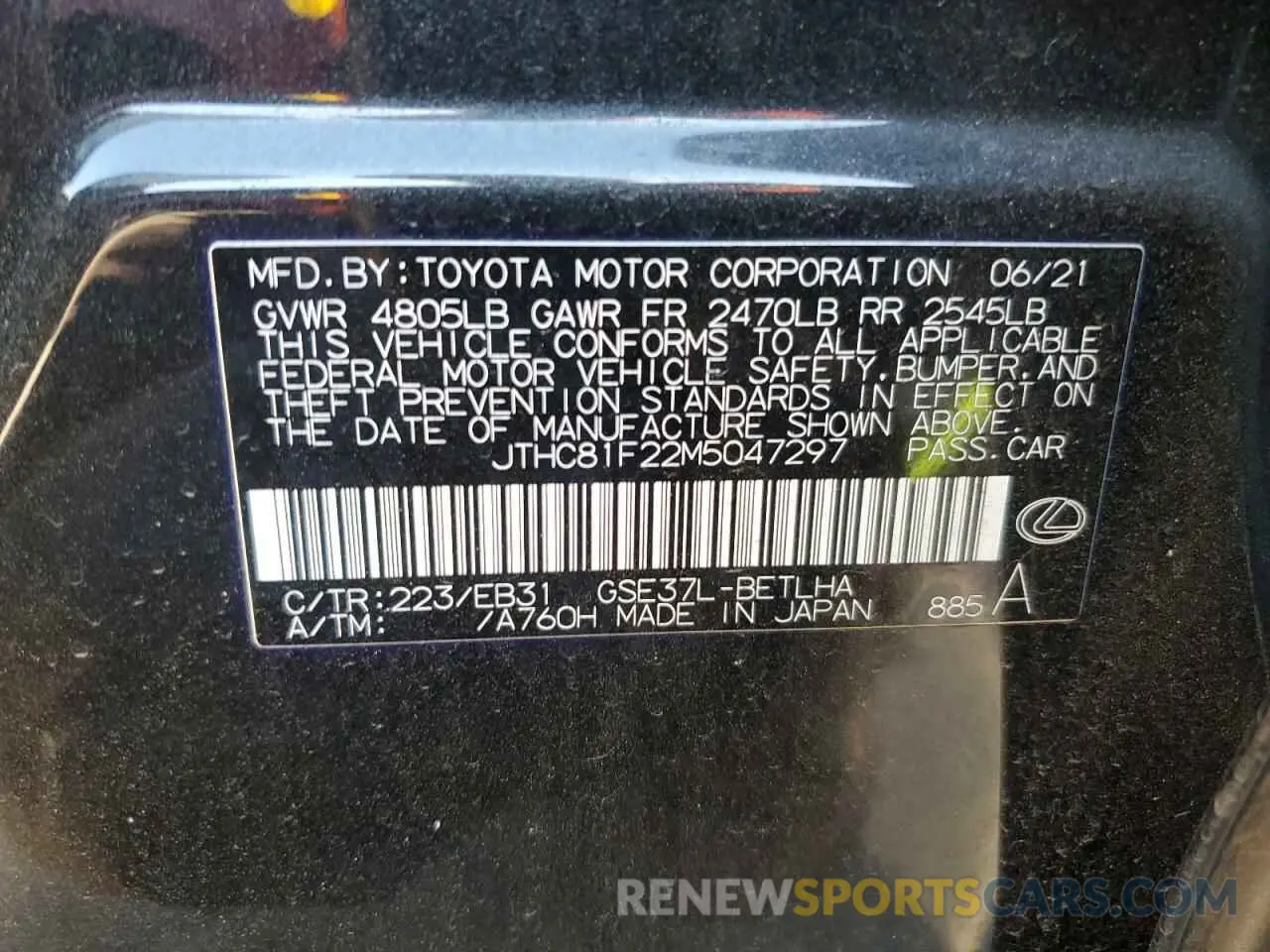 12 Фотография поврежденного автомобиля JTHC81F22M5047297 LEXUS IS 2021