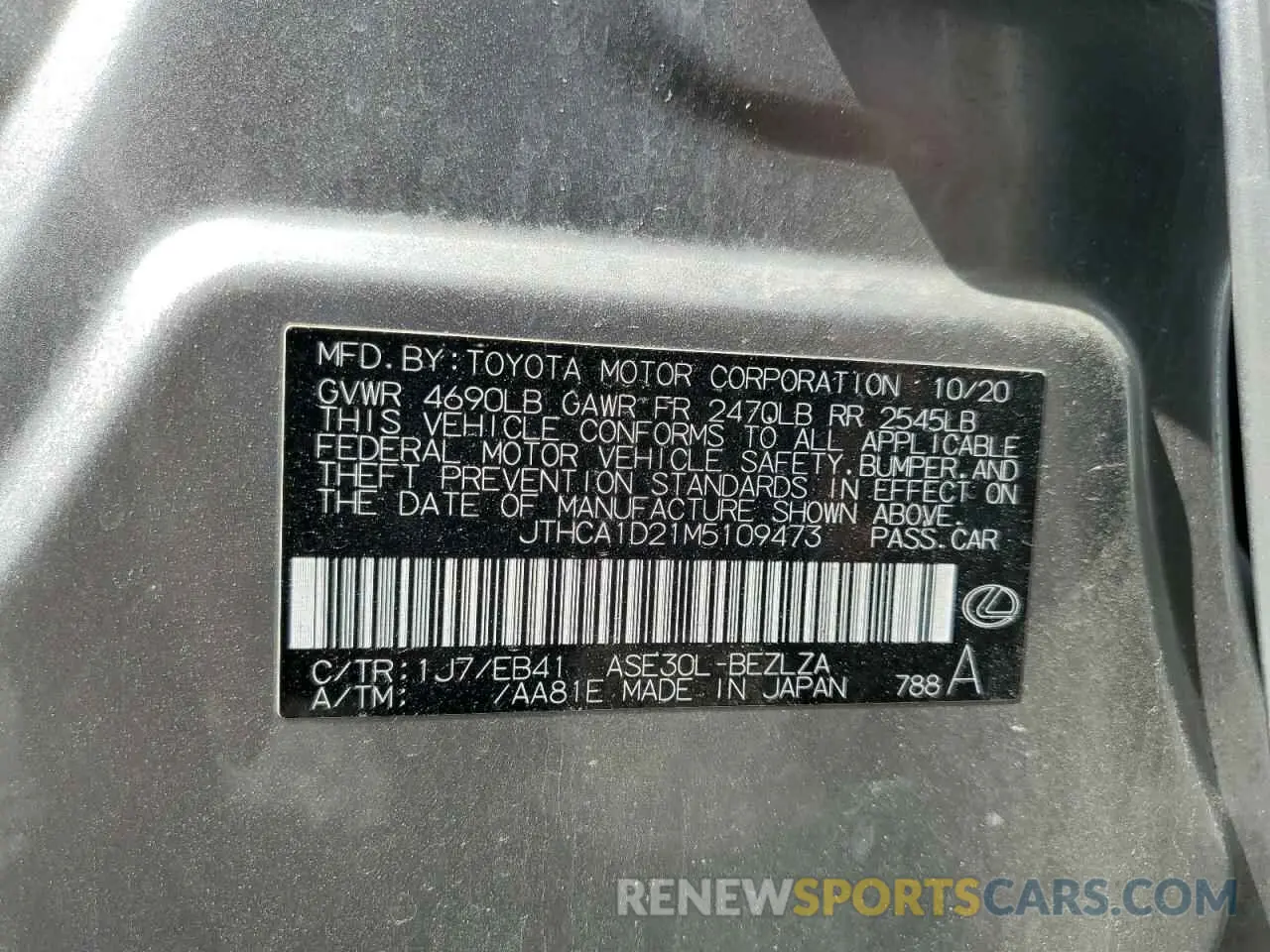 12 Фотография поврежденного автомобиля JTHCA1D21M5109473 LEXUS IS 2021
