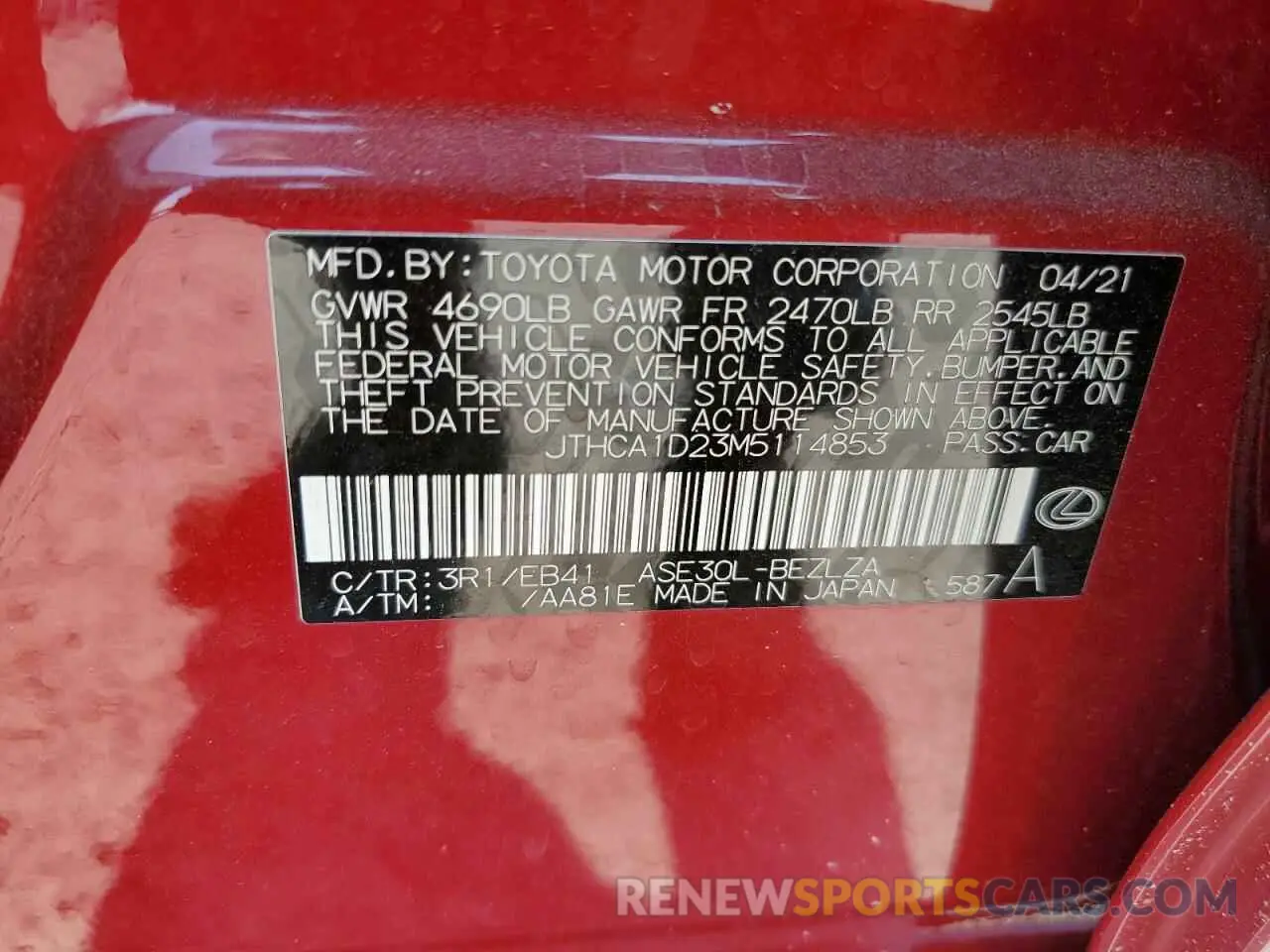 13 Photograph of a damaged car JTHCA1D23M5114853 LEXUS IS 2021