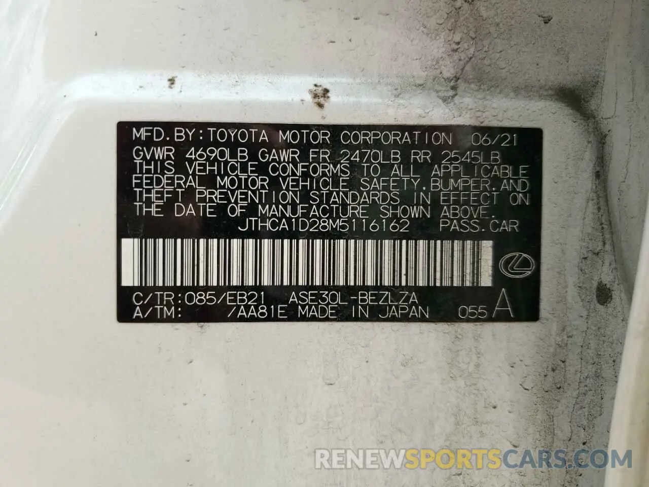 13 Фотография поврежденного автомобиля JTHCA1D28M5116162 LEXUS IS 2021