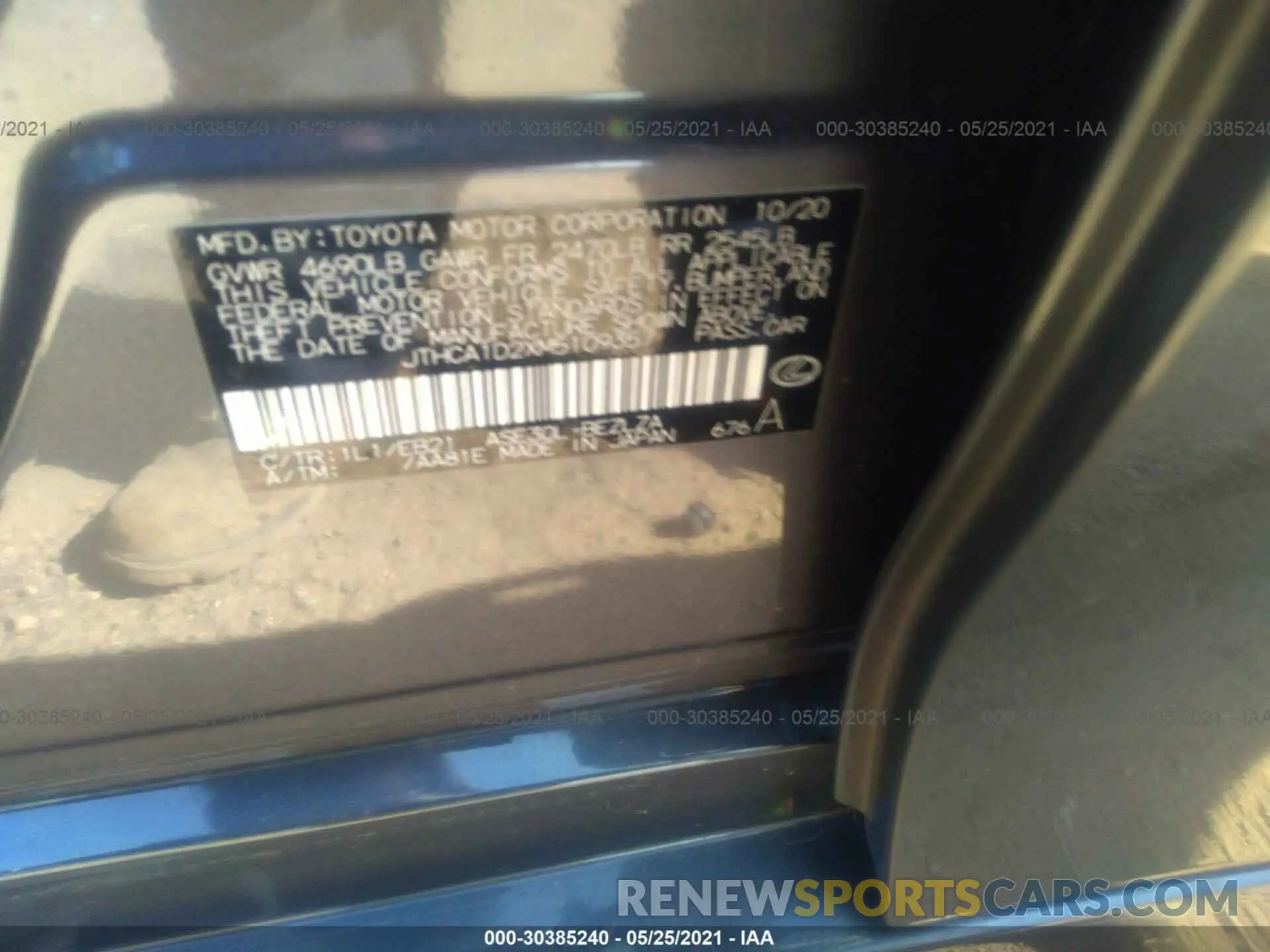 9 Photograph of a damaged car JTHCA1D2XM5109357 LEXUS IS 2021