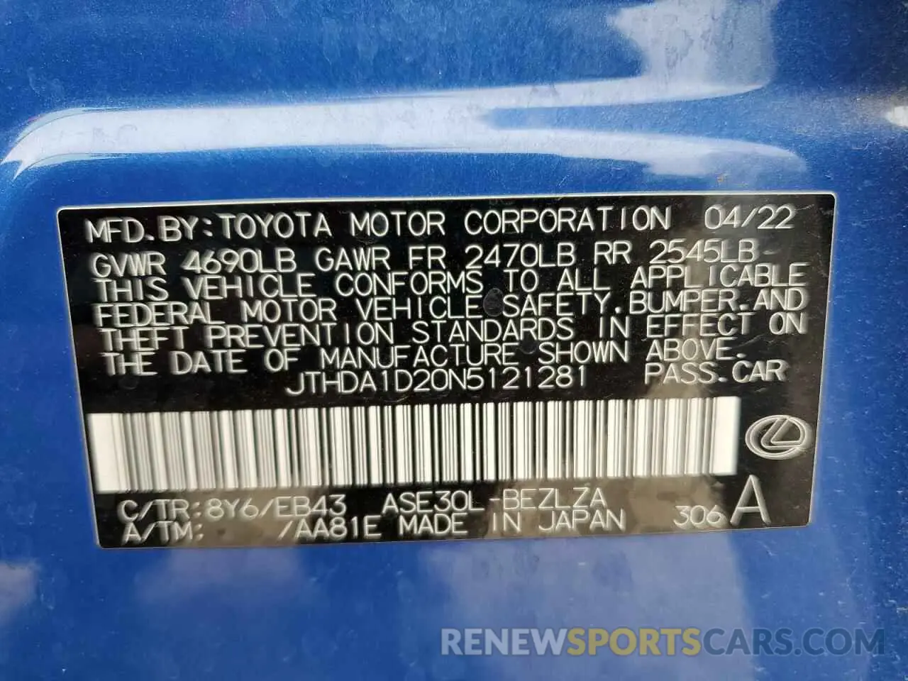 13 Photograph of a damaged car JTHDA1D20N5121281 LEXUS IS 2022