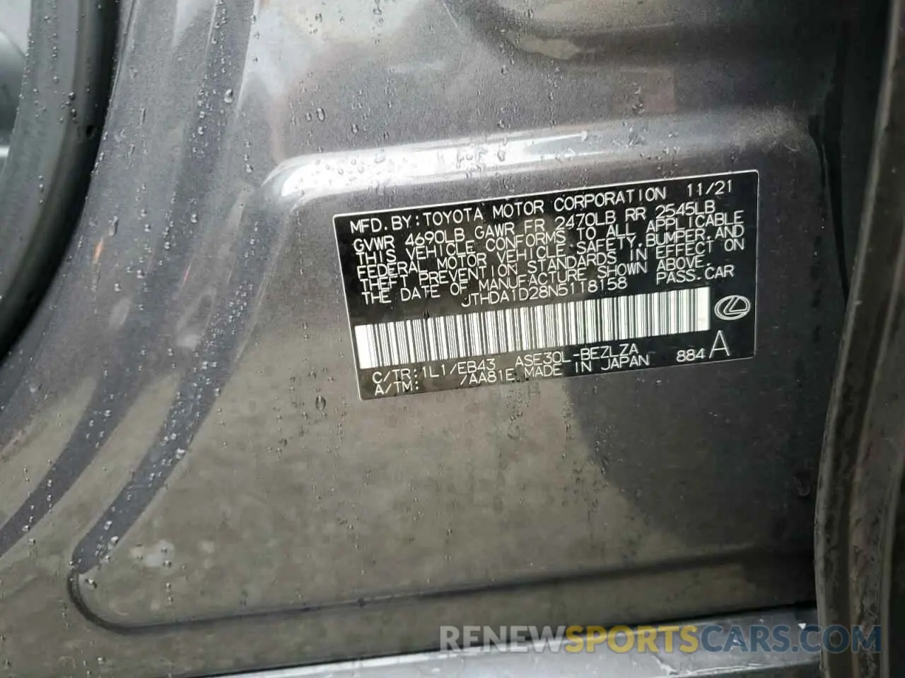 13 Photograph of a damaged car JTHDA1D28N5118158 LEXUS IS 2022