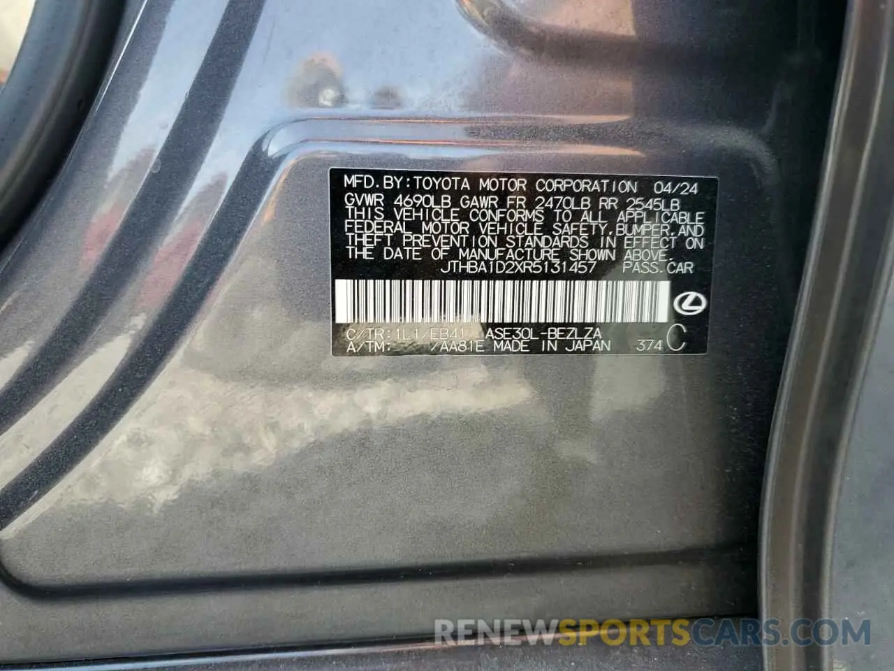 12 Фотография поврежденного автомобиля JTHBA1D2XR5131457 LEXUS IS 2024