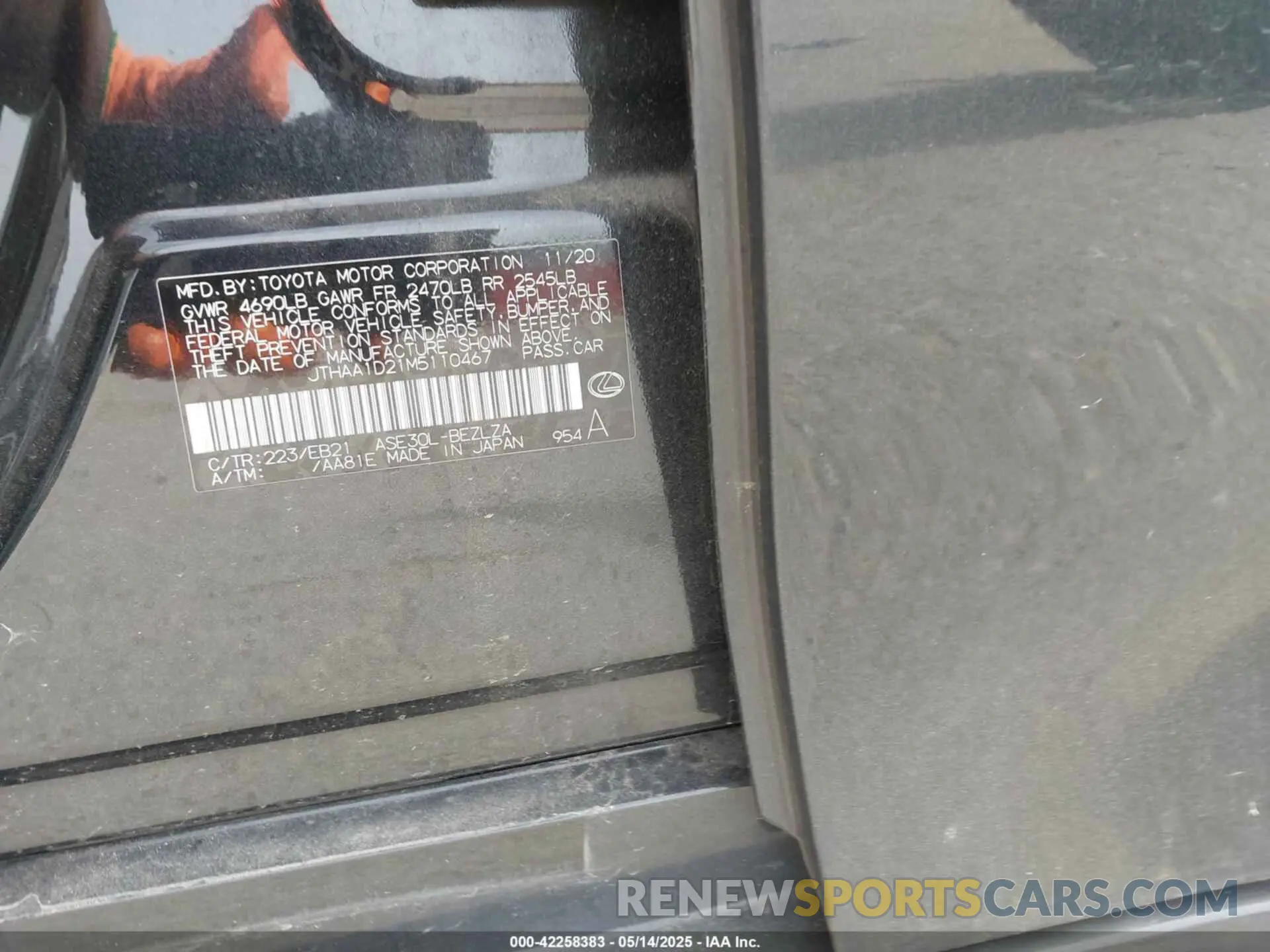 9 Photograph of a damaged car JTHAA1D21M5110467 LEXUS IS 300 2021