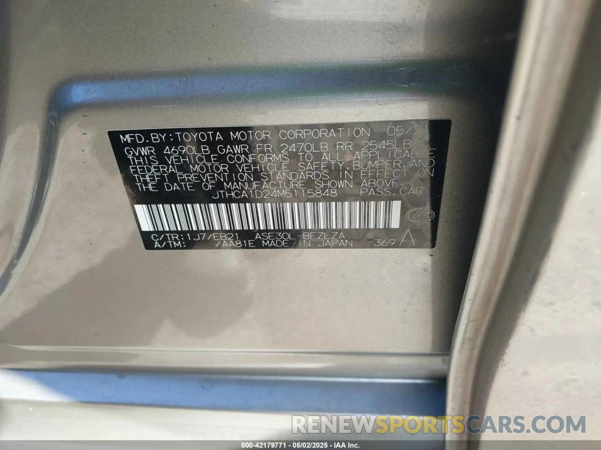 9 Photograph of a damaged car JTHCA1D24M5115848 LEXUS IS 300 2021