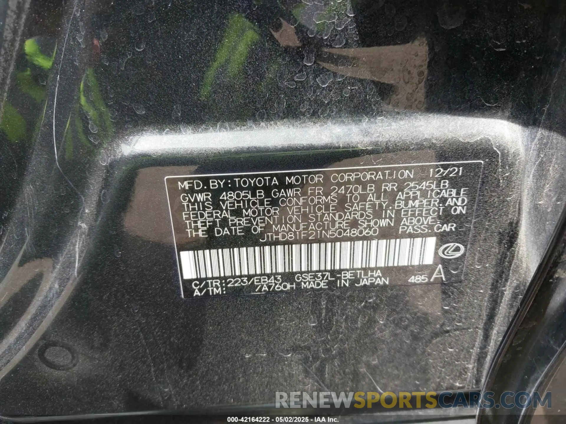 9 Photograph of a damaged car JTHD81F21N5048060 LEXUS IS 300 2022