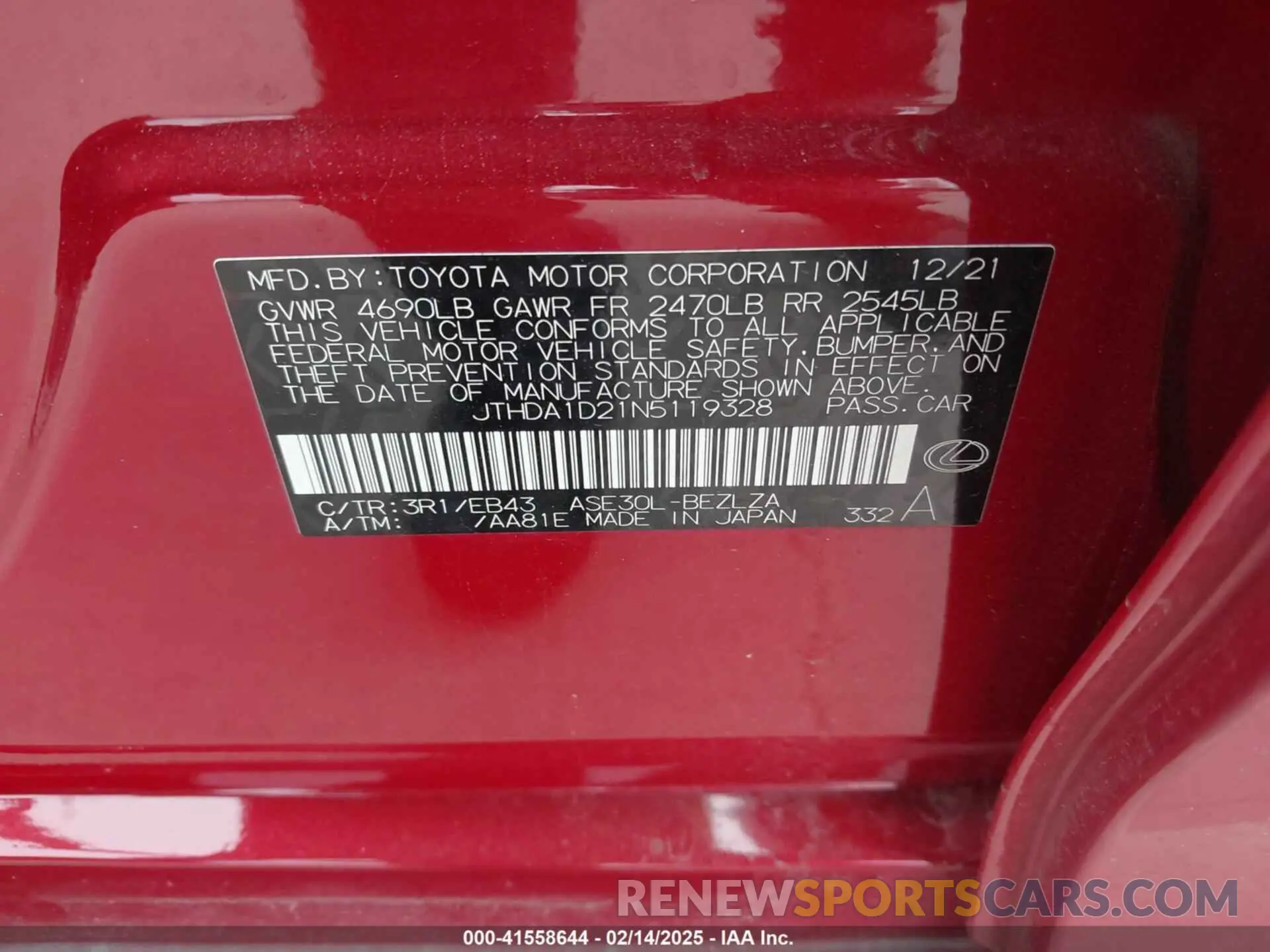 9 Фотография поврежденного автомобиля JTHDA1D21N5119328 LEXUS IS 300 2022
